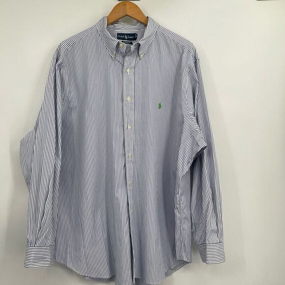 Ralph Lauren Blue White Striped Classic Fit Long Sleeve Button Up Shirt Size 18 - Picture 1 of 5
